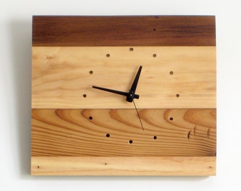 WOOD WALL CLOCK> Reclaimed Fir Blackwood Stripes Limited Edition—Father's Day Gift Wedding Housewarming—Horloge Bois/Reloj Madera reciclada