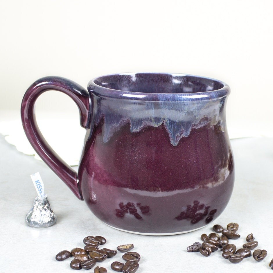 Large 22oz. Coffee Mug Eggplant purple and dark by blueroompottery
