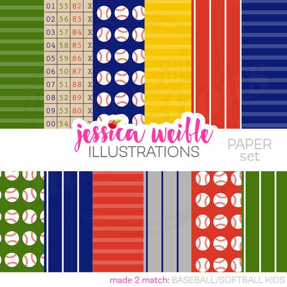 Baseball Softball Cute Digital Papers Backgrounds for Card Design, Scrapbooking, and Web Design Il_570xn