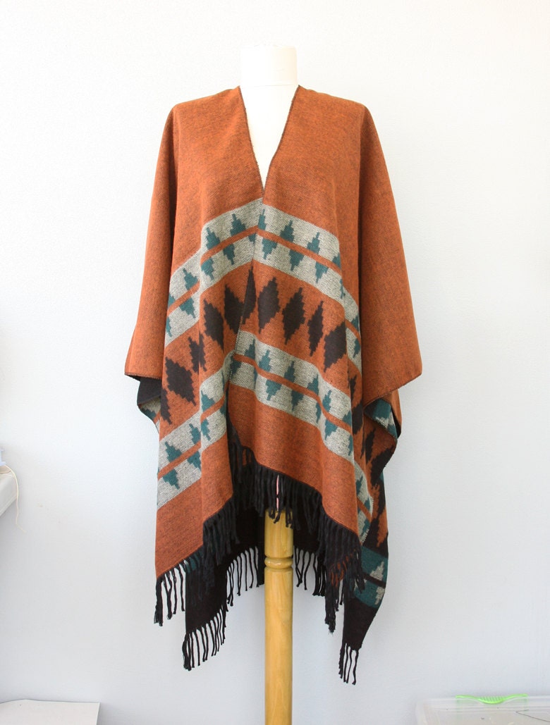 Autumn fall poncho Native outerwear Women coat Kilim pattern