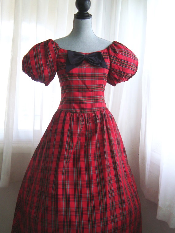 Christmas Party Gown Red Plaid Taffeta Formal Holiday Dress