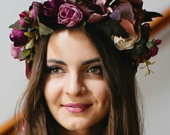 Cranberry Burgandy Flower Crown Headband Red Flower Headpiece Floral Crown Wedding Flower Crown Wedding Hair Wreath Flower Headband Marsala