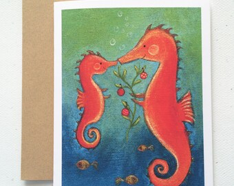 Seahorse Family Christmas Card by Megumi Lemons