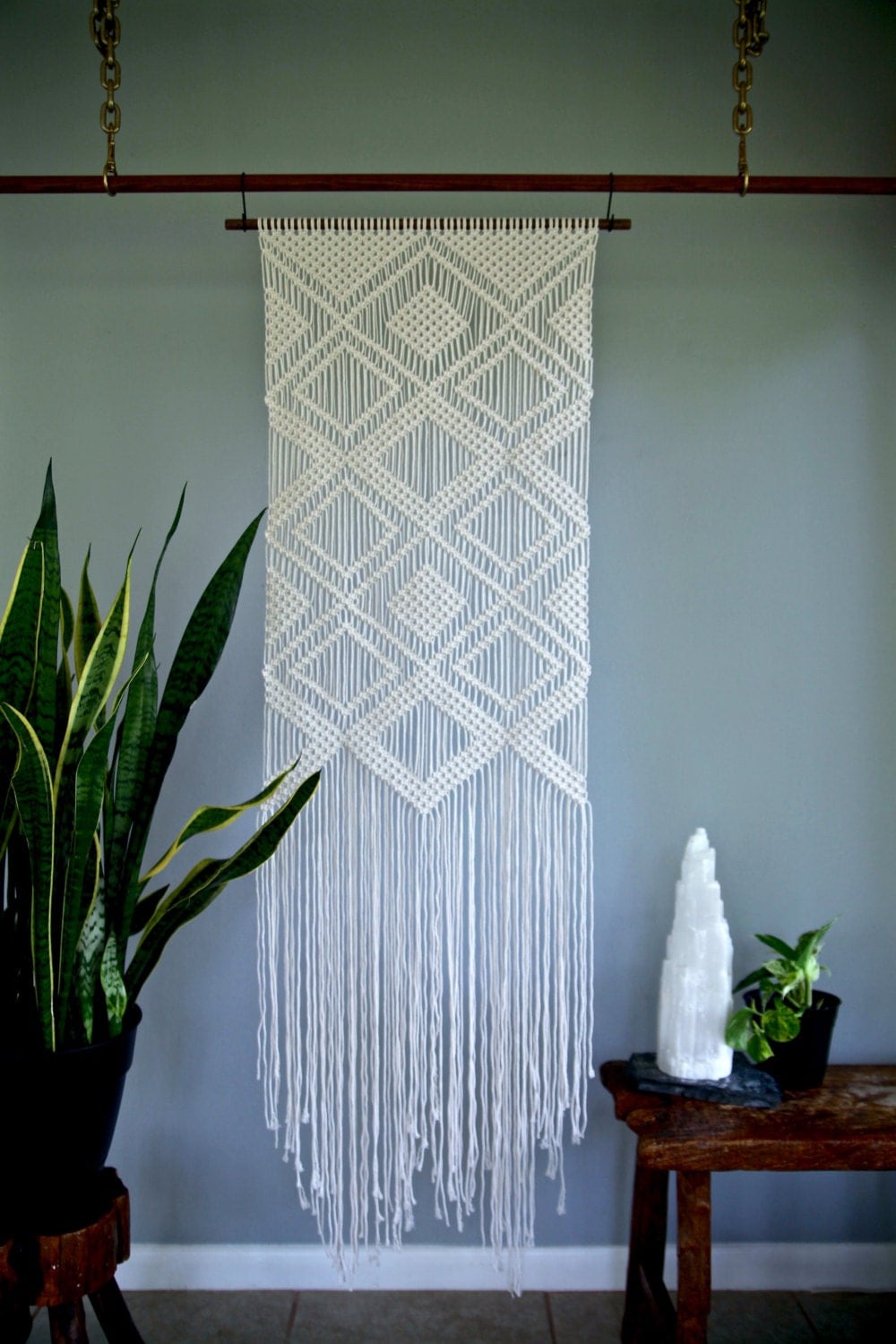 Large Macrame Wall Hanging Natural White Cotton Rope on