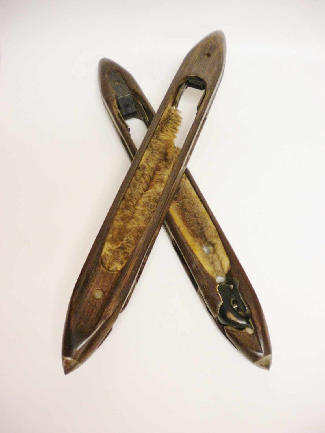 Vintage Weaving Shuttle Pair Wooden Bobbin Shuttles Antique