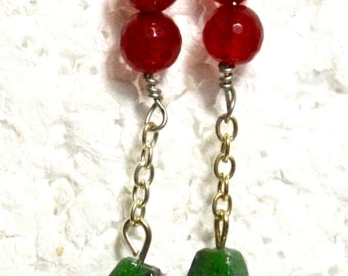 Natural Ruby and Ruby Zoisite Gem Bead French Hook Earrings E84