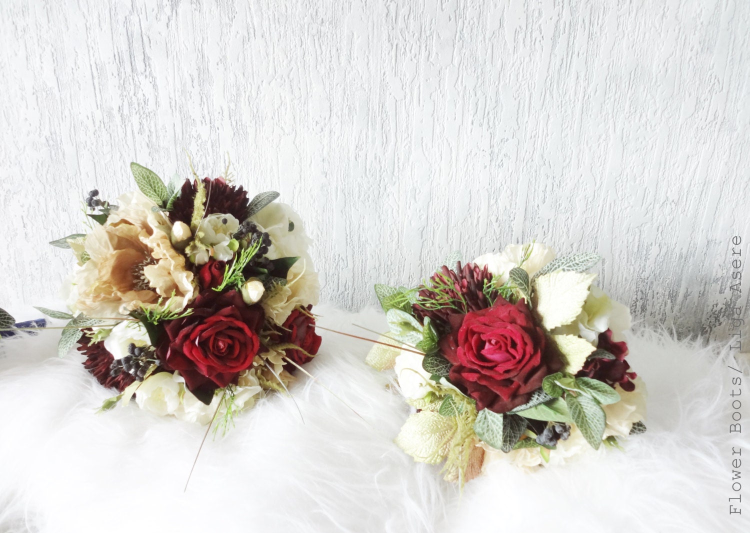 Burgundy and Gold Champagne bridal bouquet rustic style