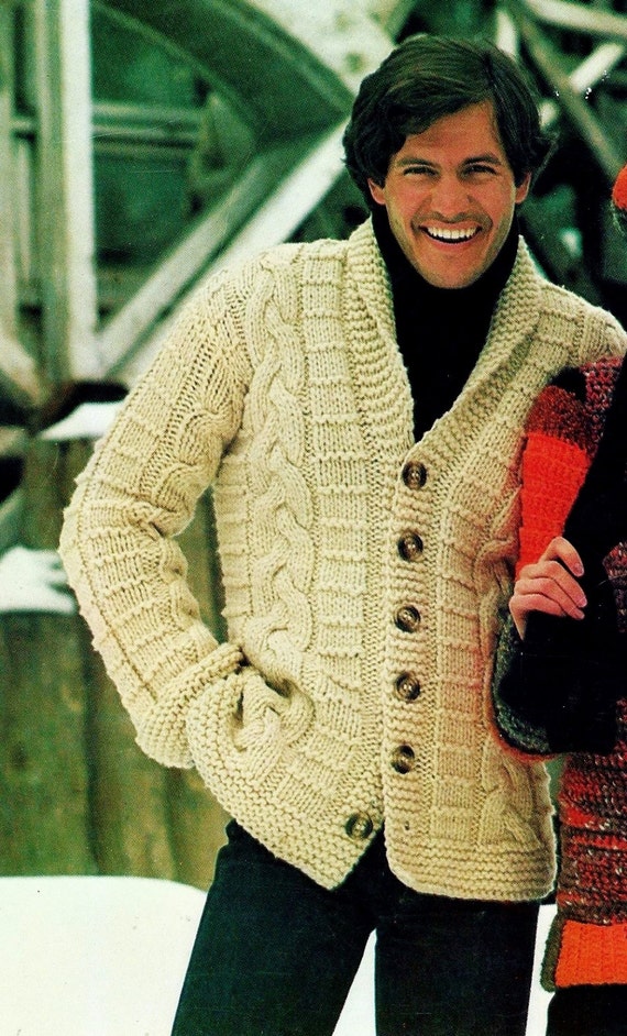 Men's Fisherman Cable Cardigan Sweater Vintage Knitting ...