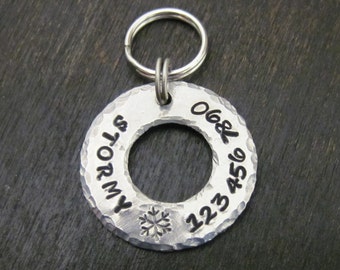Pet ID Tag - Dog Tag - Cat Tag - Bridle Tag - Hand Stamped Aluminum Ring with a Hammered Edge