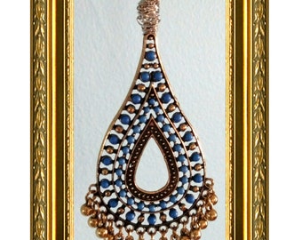 Ceiling Fan Pull Chain / Home Decor - Dark Blue & Gold Beaded - Gold Chain