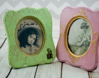 Shabby chic picture frame set 4x6 Picture frames Green photo frame Set Pink picture frame Wooden picture frame Mint frame Antique frame foto
