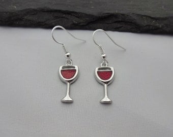 Wine Earrings, Wine Glass Earrings, Red Wine, Charm earrings, Silver, Wine Jewellery, Wine Gift, Red Wine Gift, Gift For Her, Drinks