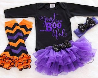 Baby Halloween Costume Outfit, "Just Boo Tiful" Baby Halloween Tutu, Baby Halloween Leggings, Baby Halloween Clothes, Halloween Shirt HH2