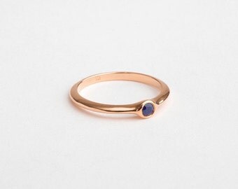 Blue Sapphire Engagement Ring, Small Saphire Ring, 18k Rose Gold Sapphire Ring, Stacking Ring 14k Rose Gold Band Ring, Thin Sapphire