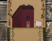 Primitive Decor Saltbox House & Sheep -- Hand Painted Welcome Sign w/ Family Name Personalizing