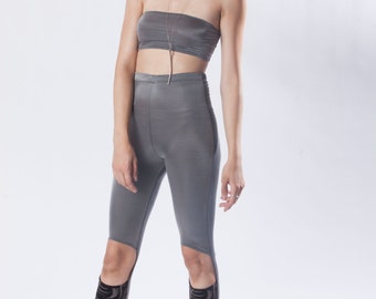 SALE! METALLIC LEGGINGS - Alien Skeleton Futuristic Space Age Spandex Silver Cyber Techno Rave Punk Industrial Goth Cyberpunk Robot edm xs
