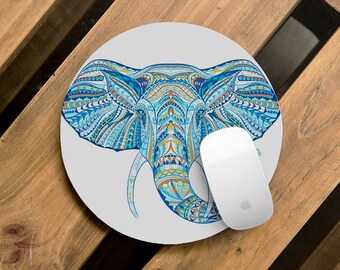 Round Mouse Pad Elephant Mouse Pad Vintage Mousepad Office Home Decor Computer Electronic Leather Mouse Pad Mousepad Mac iMac Apple CMP_074