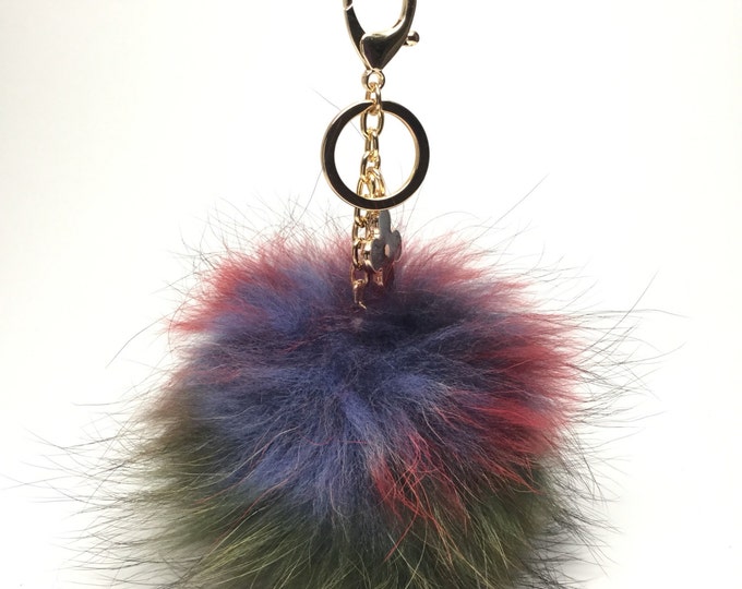 NEW FALL/WINTER '16 Dimensional Swirl™ Multi Color Raccoon Fur Pom Pom bag charm keychain piece no.466