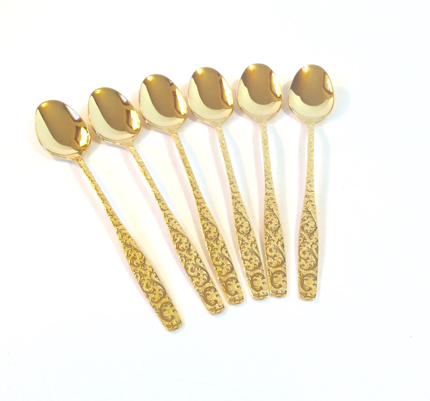 6pcs Gold Flatware Parfait Spoons Iced Tea Ice Teaspoons