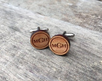 Personalized Cufflinks Wood Cufflinks/Laser Engraved/Hardwood Walnut/Cherry/Maple, Groomsman cufflinks, Wedding cufflinks, Engraved cufflink