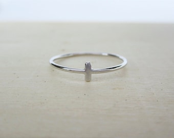 Silver Tiny Bar Ring - Dainty Cross Ring - Small Line Silver Ring - Minimal Sterling Silver Ring - Simple Bar Ring - Delicate Dash Ring