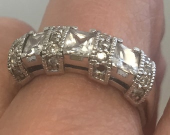 Sharp Vintage Sterling & Crystal Ring