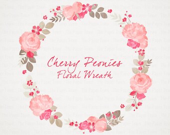 Cherry Blossom Peonies Rustic Floral Wreath Clipart Wedding Flowers Cherry Blossom Peonies Rustic Floral Wreath Clipart Wedding Flowers