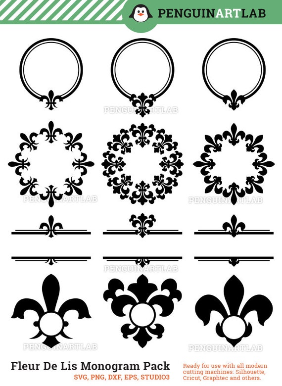 Download Fleur De Lis SVG Monogram Frames Pack svg eps dxf by ...