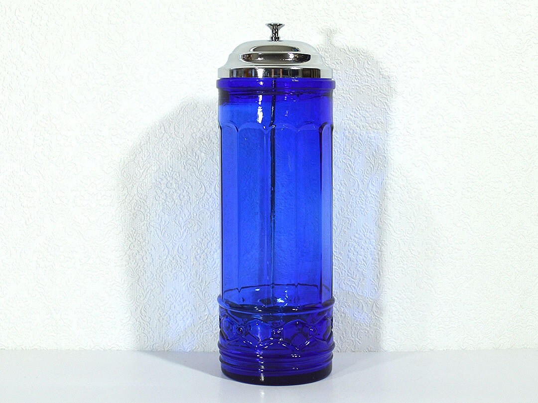 Cobalt Blue Straw Dispenser Vintage Reproduction Art Deco