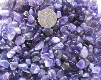 Deep Purple Amethyst Gemstone Pebbles, lot of 100 tiny tumble polished loose stone chips for gem trees, natural craft, charms, pocket pieces