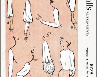 Vintage Sewing Pattern 1950s 50s sleeve set 8 styles bust 34 b34 French and English repro reproduction