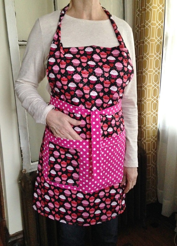 SALE Pink Valentines REVERSIBLE Apron Plus Size Apron Full