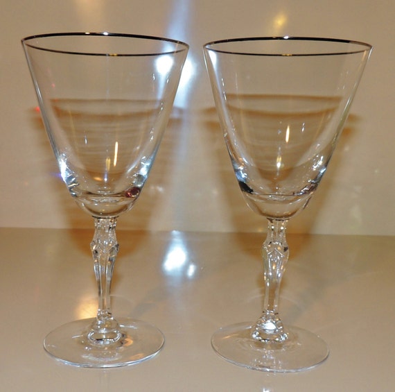 Fostoria Engagement Platinum Rim Crystal Stemware Pair of