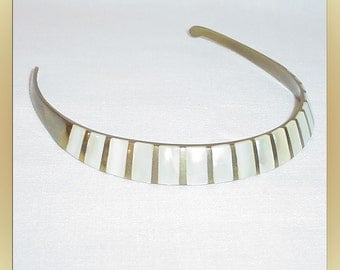 Vintage Choker Necklace Brass with Mother of Pearl Inlay