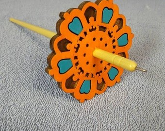 Hand Painted , Walnut and Poplar drop spindle
