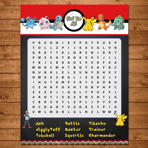 Pokemon Word Search Activity Red & White Pokemon Party