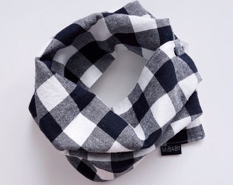 Buffalo Plaid Scarf / Black & White Scarf / Bib Scarf / Reversible Scarf Bib / Toddler Scarf / Baby Scarf Bib / MiBaby Boutique