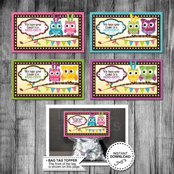 Printable Easter Owl Bag Toppers Candy Goodie Bag Favor