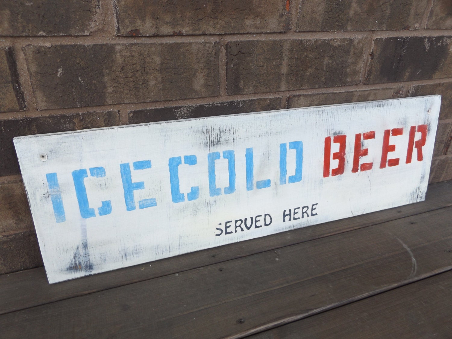 Ice Cold Beer Served Here Sign Distressed Reclaimed Wood