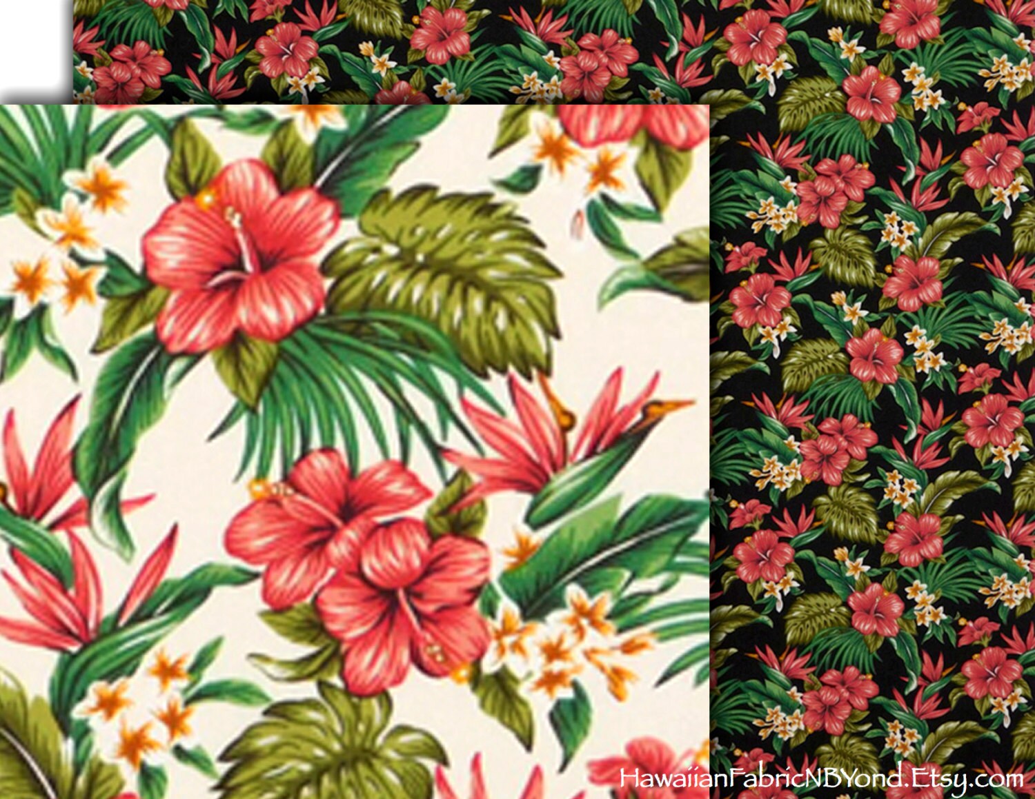 Tropical Fabric Floral Hawaii Hibiscus by HawaiianFabricNBYond