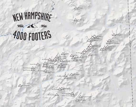 New Hampshire 4000 Footers Map 11x14 Print by BestMapsEver on Etsy