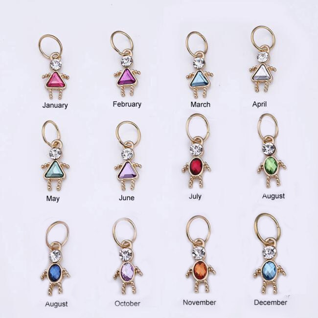 GOLD Birthstone Boy or Girl Shaped Charm Pendant Mom Charm