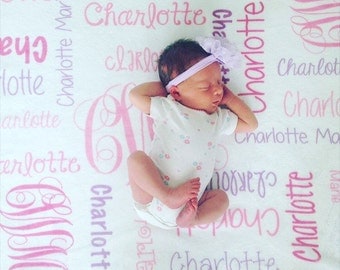 Baby Girl Blanket Personalize Baby Blanket Monogram Baby Blanket Name Blanket Swaddle Receiving Blanket Baby Shower Gift