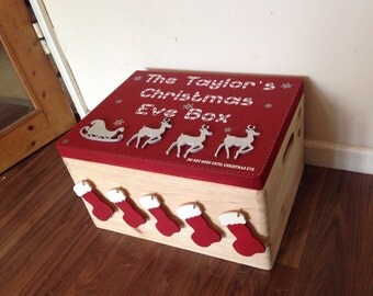 SALE, Christmas eve box, Large Family size, decorated christmas box, personalised wooden crate, Family Christmas Eve Box. CIJ 2017.