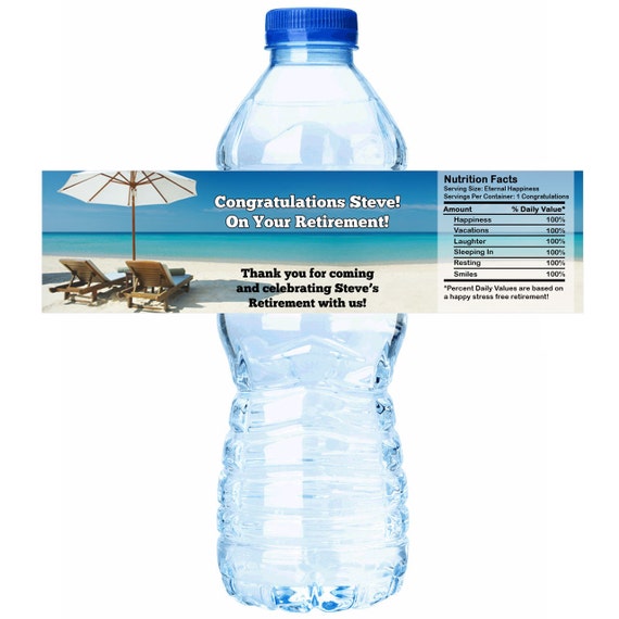 Personalized Retirement Beach Theme Water Bottle Labels 30