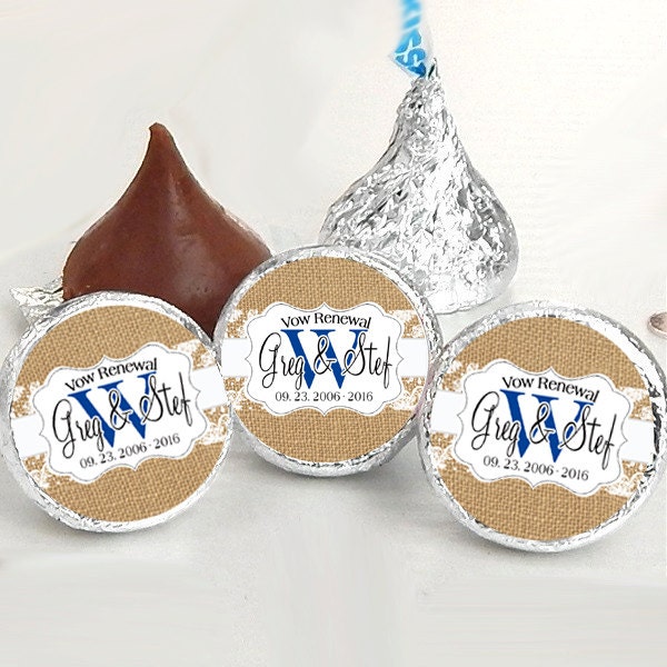 108 Burlap and Lace Monogram Hershey Kiss® Stickers - Hershey Kiss ...