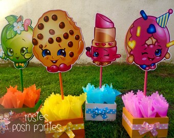 Shopkins Centerpiece with Lippy Lips Kooky Cookie Apple Blossom D'lish Donut for Birthday or any themed event