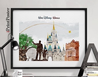 Disney, poster, wall art, watercolor, disney print, Disney world, disney poster, disney castle, home decor, gift, wall decor, iPrintPoster