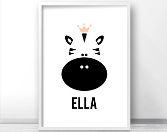 Custom Name Nursery Print, Girl Nursery Wall Art, Instant Download Printable Nursery Art, Girls Room Art Zebra, Monogram, Baby Shower Gift