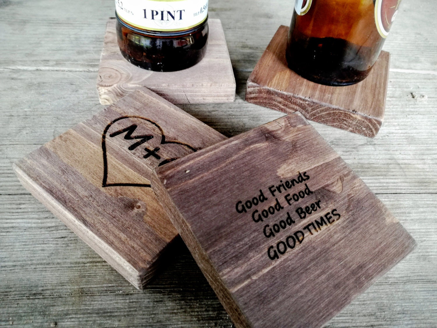 4 Custom Engraved Beer Coasters With Bottle Openers On The